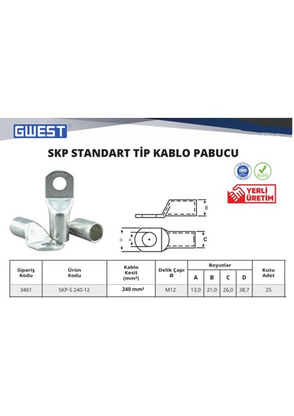 Skp-S 240-12 Standart Tip Kablo Papucu fiyatları