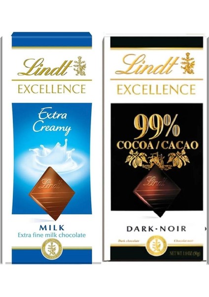 Lındt Excellence Mılk Extra Creamy 100GR. Bol Sütlü + Lındt Dark Chocolate %99 Cacao 50 Gr.
