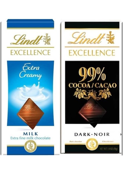 Lındt Excellence Mılk Extra Creamy 100GR. Bol Sütlü + Lındt Dark Chocolate %99 Cacao 50 Gr.