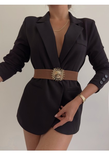 Kadın Siyah Elastik Tekstil Bel Kemeri – Şık Geçme Tokalı ve Günlük Kullanıma Uygun Rahat Tasarım