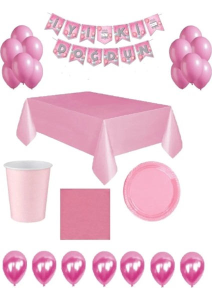 Miniparty Store Pembe Gümüş Doğum Günü Seti Pembe Doğum Günü Seti