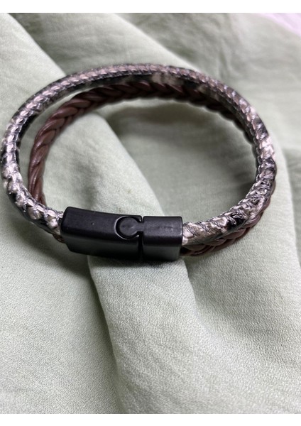 Erkek Deri Bileklik Kahverengi Renk Manyetik Toka modelleri