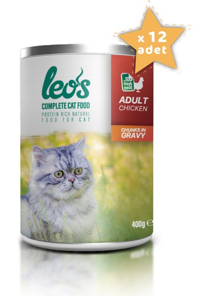 Leos Tavuk Parça Etli Soslu Kedi Konservesi 12x400 Gr