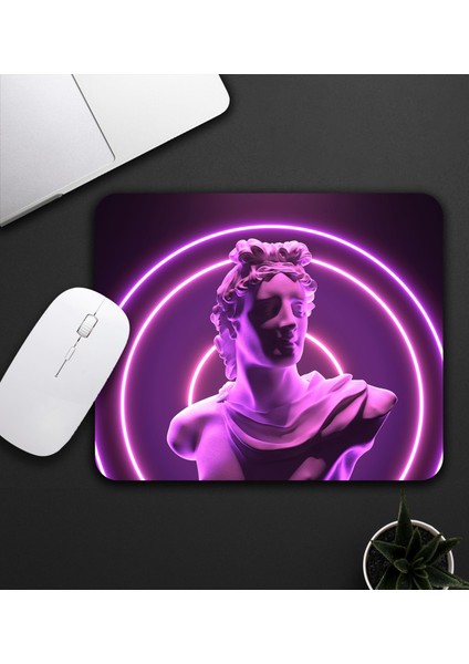 Mor Renk Estetik Heykel Motifli Mouse Pad 23X19CM Fare Altlığı Kaydırmaz Taban DE587