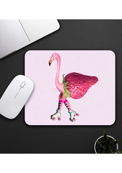 Pembe Çilekli Flamingo Motifli Mouse Pad 23X19CM Fare Altlığı Kaydırmaz Taban DE586