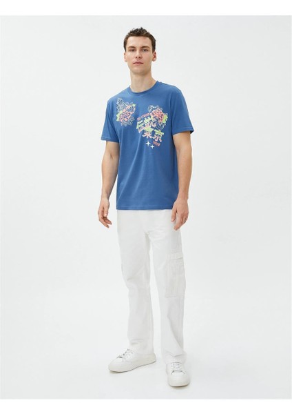 Koton 3SAM10857HK 601 Mavi Erkek Jersey Kısa Kollu Bisiklet Yaka T-Shirt fiyatları