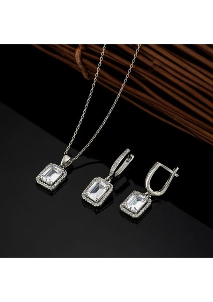 Okyanus Taşlı Damla Kesim Baget Gümüş Set