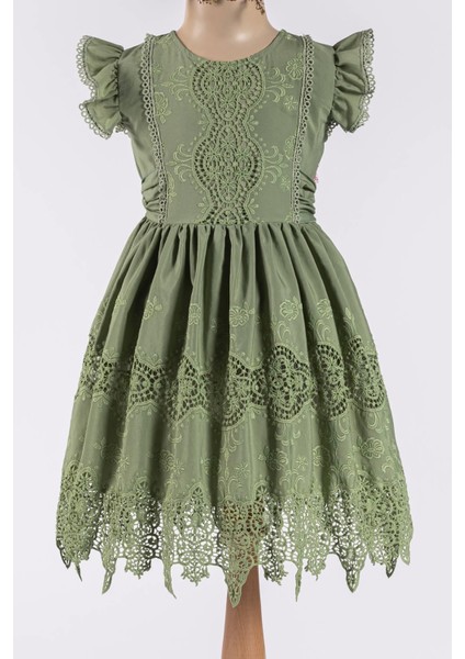 Dantel İşlemeli Brode Kız Çocuk Elbisesi