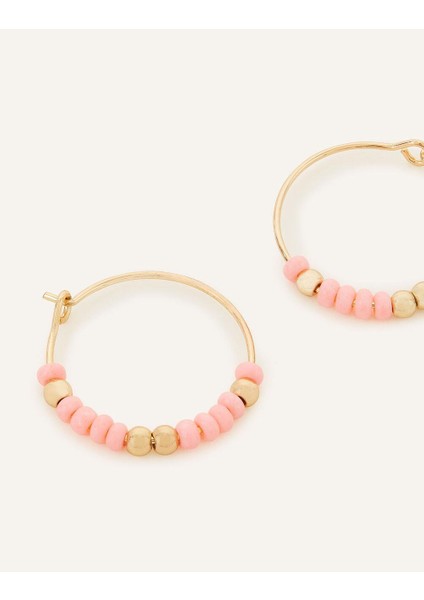 Mini Boncuklu Halka Küpe Pembe