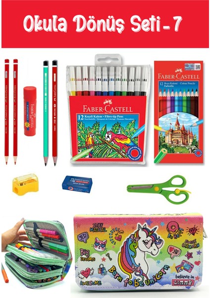 Kırtasiye Seti Tarz Cool Unicorn Yeşil Kalem Kutulu 11 Parça Okula Dönüş Set:7