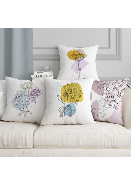 Çift Taraflı Dijital Baskılı Gizli Fermuarlı 4'lü Kırlent Kılıfı Seti Yumuşak Tuşeli Dekoratif Kılıf