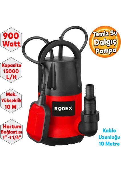 RDX8151 Dalgıç Pompa Temiz Su 900W 15000 L/h 10 Metre