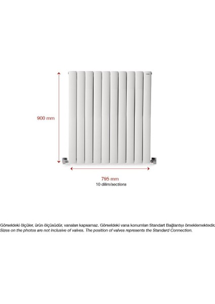 900 x 795 mm Lilac Dikey Beyaz Alüminyum Radyatör Standart Bağlantı
