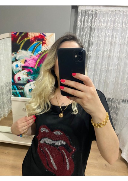 Birinciden Siyah Taşlı Tasarım Tişört fiyatları