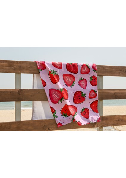 Çilekli Dijital Baskılı Plaj Havlusu -70 x 150 cm fiyatları