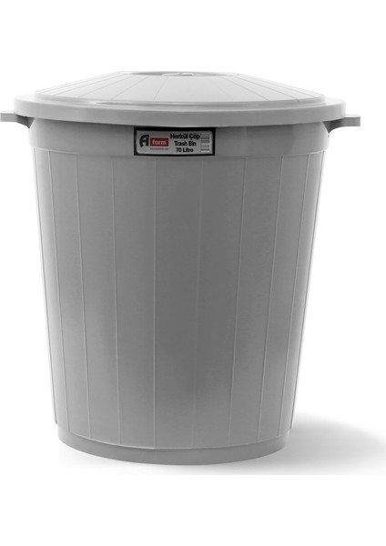 Plastik Gri Kapaklı Yuvarlak Çöp Kovası 70 lt