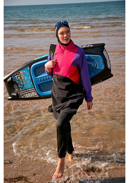 Paraşüt Siyah Tam Kapalı Tesettür Mayo M2312