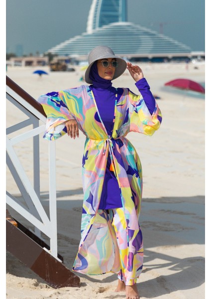 Desenli Renkli Kimono Kaftan P2332