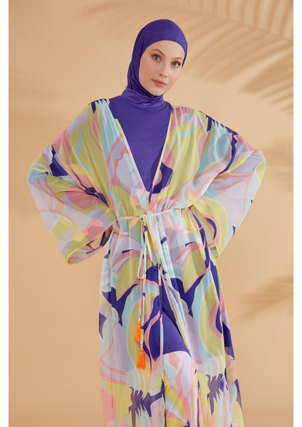 Desenli Renkli Kimono Kaftan P2332