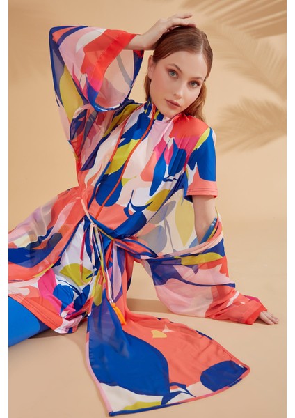 Desenli Renkli Kimono Kaftan P2330