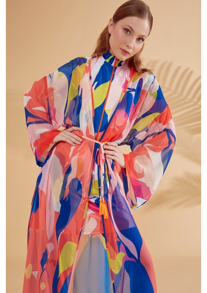 Desenli Renkli Kimono Kaftan P2330 fiyatları