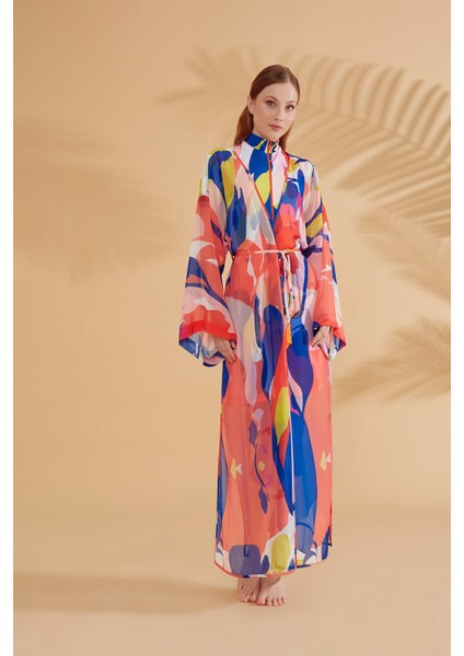 Desenli Renkli Kimono Kaftan P2330 fırsatları