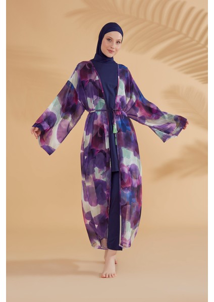 Batik Desenli Mor Kimono Kaftan P2338