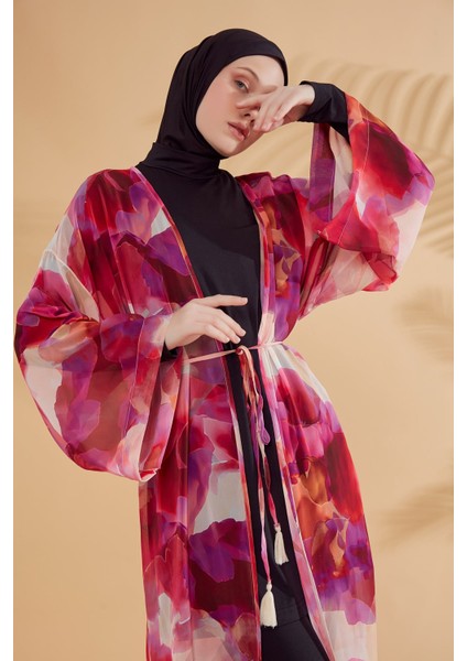 Batik Desenli Fuşya Kimono Kaftan P2341
