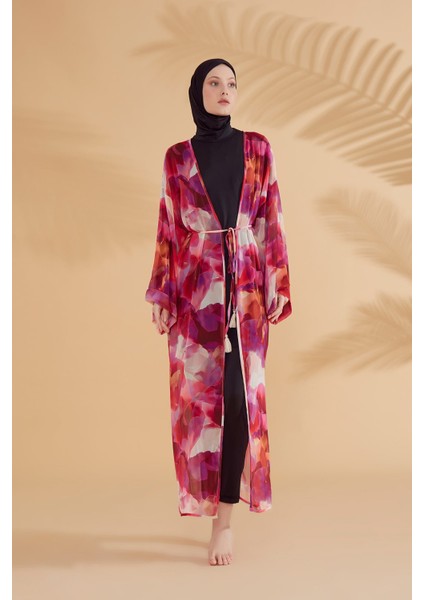 Batik Desenli Fuşya Kimono Kaftan P2341 modelleri