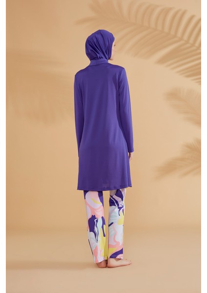 Çiçekli Mor Tam Kapalı Tesettür Mayo M2321 fırsatları