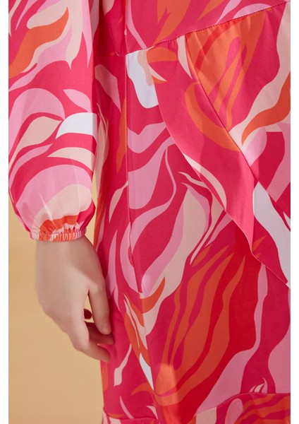 Desenli Fuşya Tam Kapalı Tesettür Mayo M2322 modelleri