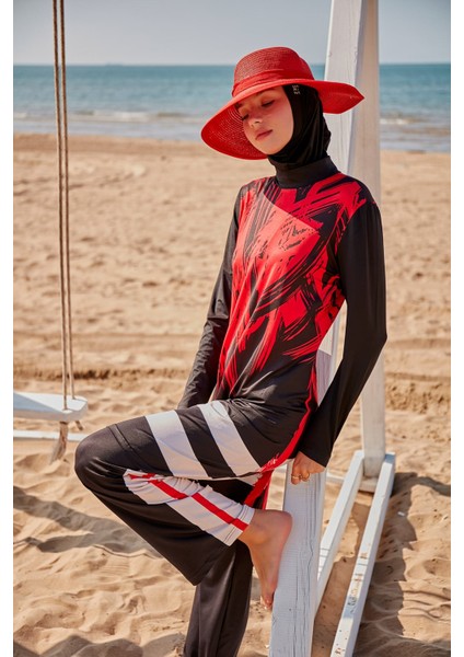 Desenli Siyah Tam Kapalı Tesettür Mayo M2303 fiyatları