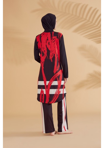 Desenli Siyah Tam Kapalı Tesettür Mayo M2303 modelleri