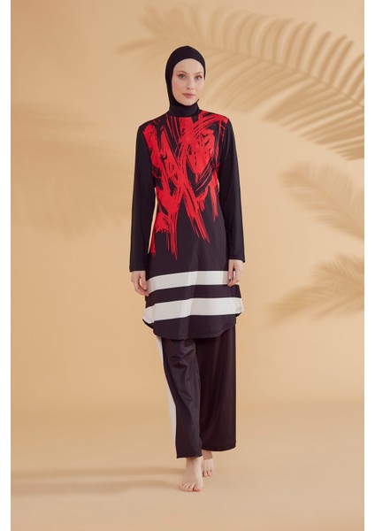 Desenli Siyah Tam Kapalı Tesettür Mayo M2303 fırsatları