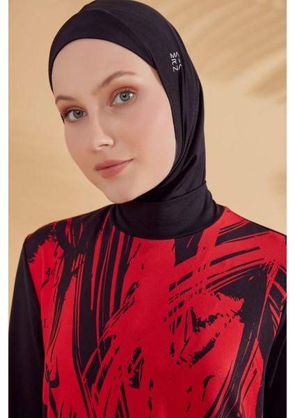 Desenli Siyah Tam Kapalı Tesettür Mayo M2303 indirimleri