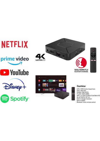 4K Android TV - 5g Android TV Stick / Media Player & Chromecast 4K - Google Asistan