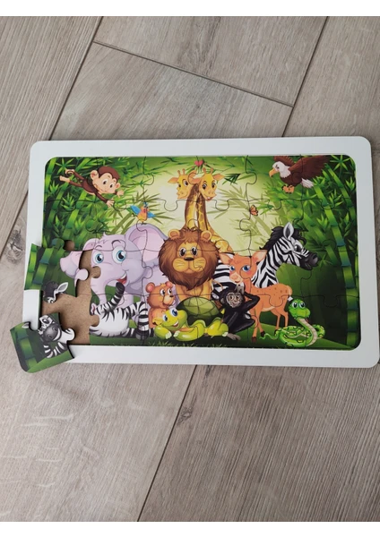 Safari Orman Hayvanları Puzzle Ahşap Renkli Puzzle 24 Parça