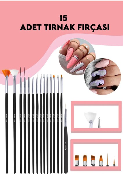 15'li Profesyonel Nail Art Süsleme Fırçası-Tırnak Süsleme Fırçası fiyatları