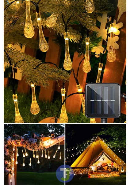 Solar Güneş Enerjili 30 LED Işıklı Su Damlası Dekorasyon Bahçe Aydınlatması (Sarı Işık)