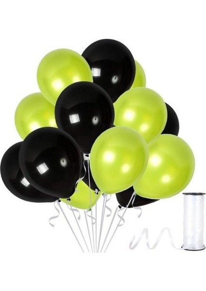 50 Adet Metalik Yeşil Siyah Balon 2 Renk