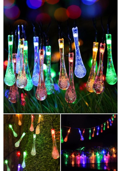 Solar Güneş Enerjili 50 LED Işıklı Su Damlası Dekorasyon Bahçe Aydınlatması (Renkli Işık) modelleri