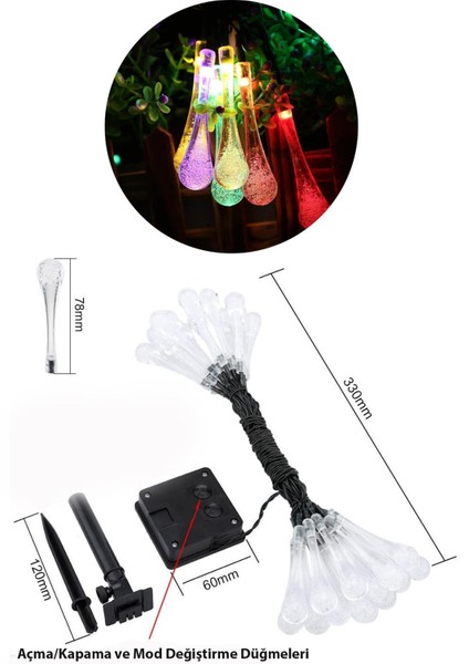 Solar Güneş Enerjili 50 LED Işıklı Su Damlası Dekorasyon Bahçe Aydınlatması (Renkli Işık) indirimleri