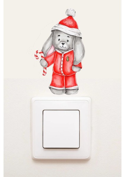 Noel Kostümlü Tavşan Yılbaşı Temalı Priz Sticker