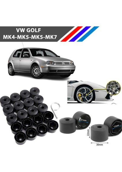 - Vw Golf Bijon Civata Kapağı Siyah Renk 20 Adetli Set 17MM 1K06011739B9