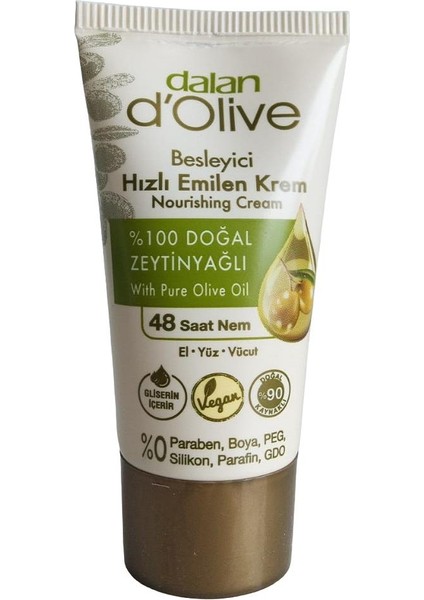 D'olive Zeytinyağlı Hızlı Emilen Tüp Krem 20 ml