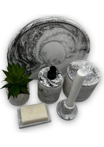 Marble Seri Beton Banyo Seti Sıvı Sabunluk ve Yapay Sukulent fırsatları