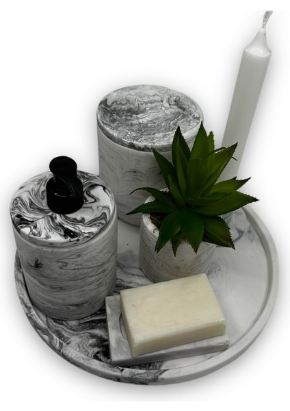 Marble Seri Beton Banyo Seti Sıvı Sabunluk ve Yapay Sukulent indirimleri