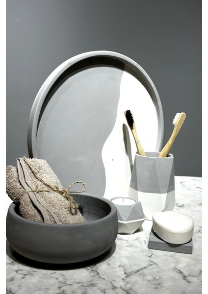 Beyaz Antrasit Beton Banyo Seti