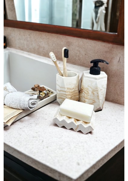 Beton Banyo Seti Bej Renkli 4 Parça Kırılmaya Dayanıklı Modern Tasarım fiyatları