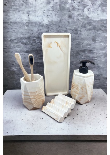 Beton Banyo Seti Bej Renkli 4 Parça Kırılmaya Dayanıklı Modern Tasarım modelleri